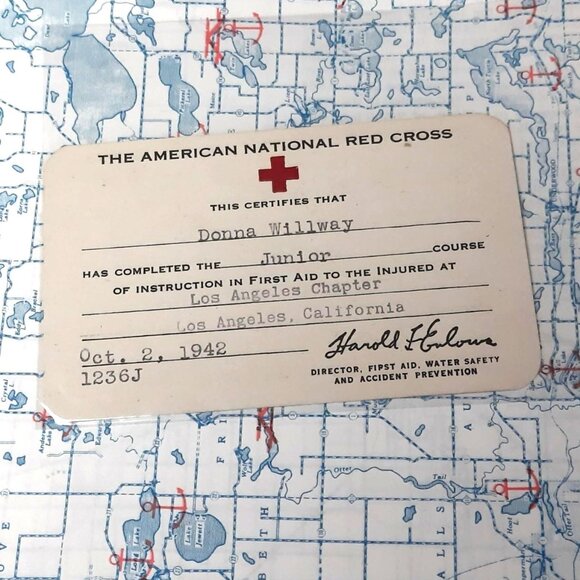 Vintage Membership Card American National Red Cross for Donna Willway 1942 Los A - Picture 1 of 2